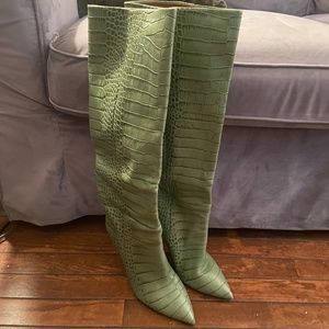 Paris Texas Green Croco Leather Knee High Boots